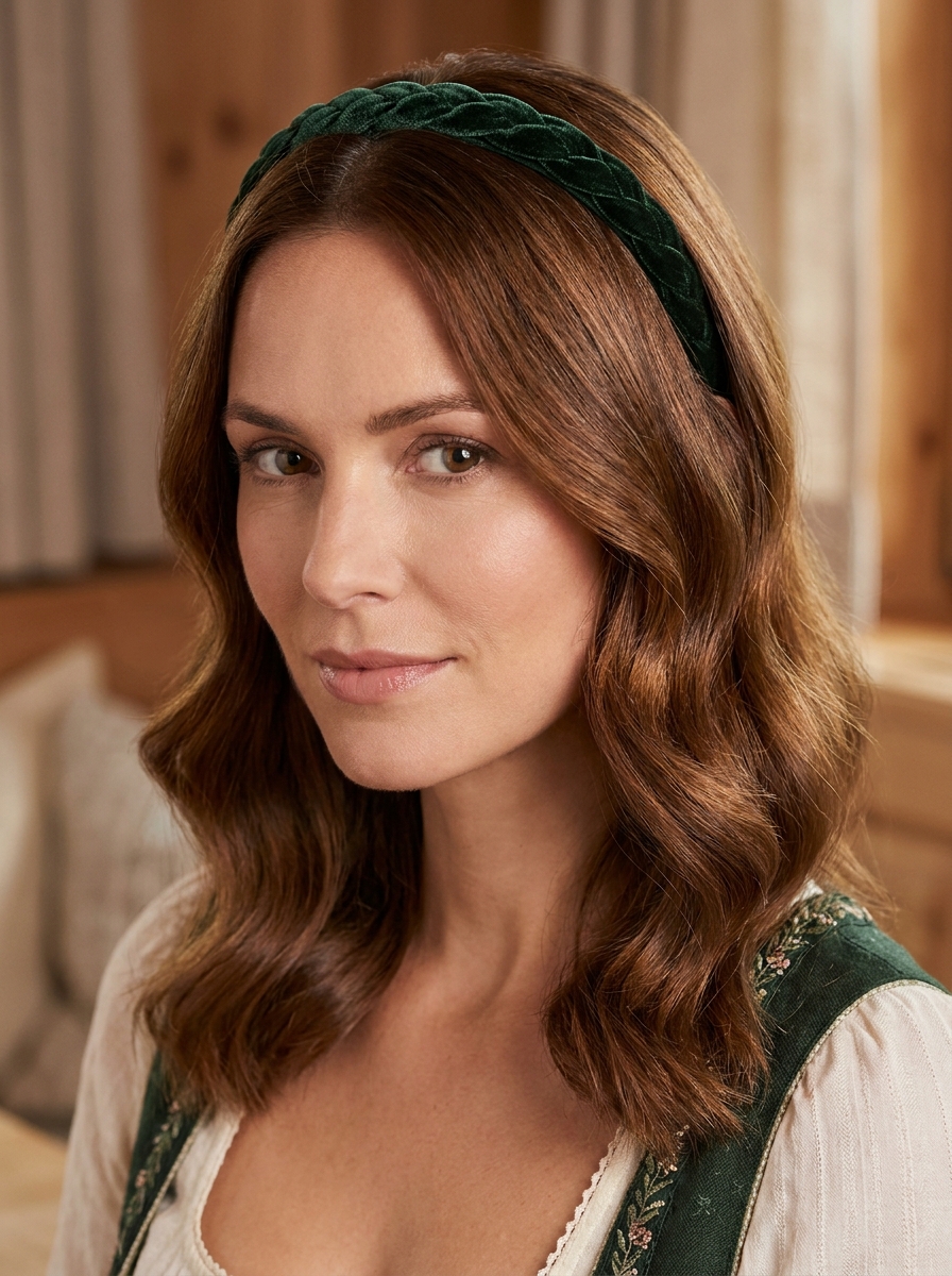 Mittellange Haare mit Haarreif im Trachtenstil als Dirndlfrisuren Inspiration 2026
